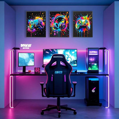 Skiennix Gaming Room Wall Art - Colorful Canvas Posters for Gamers | 12x16 Inch Unframed Prints