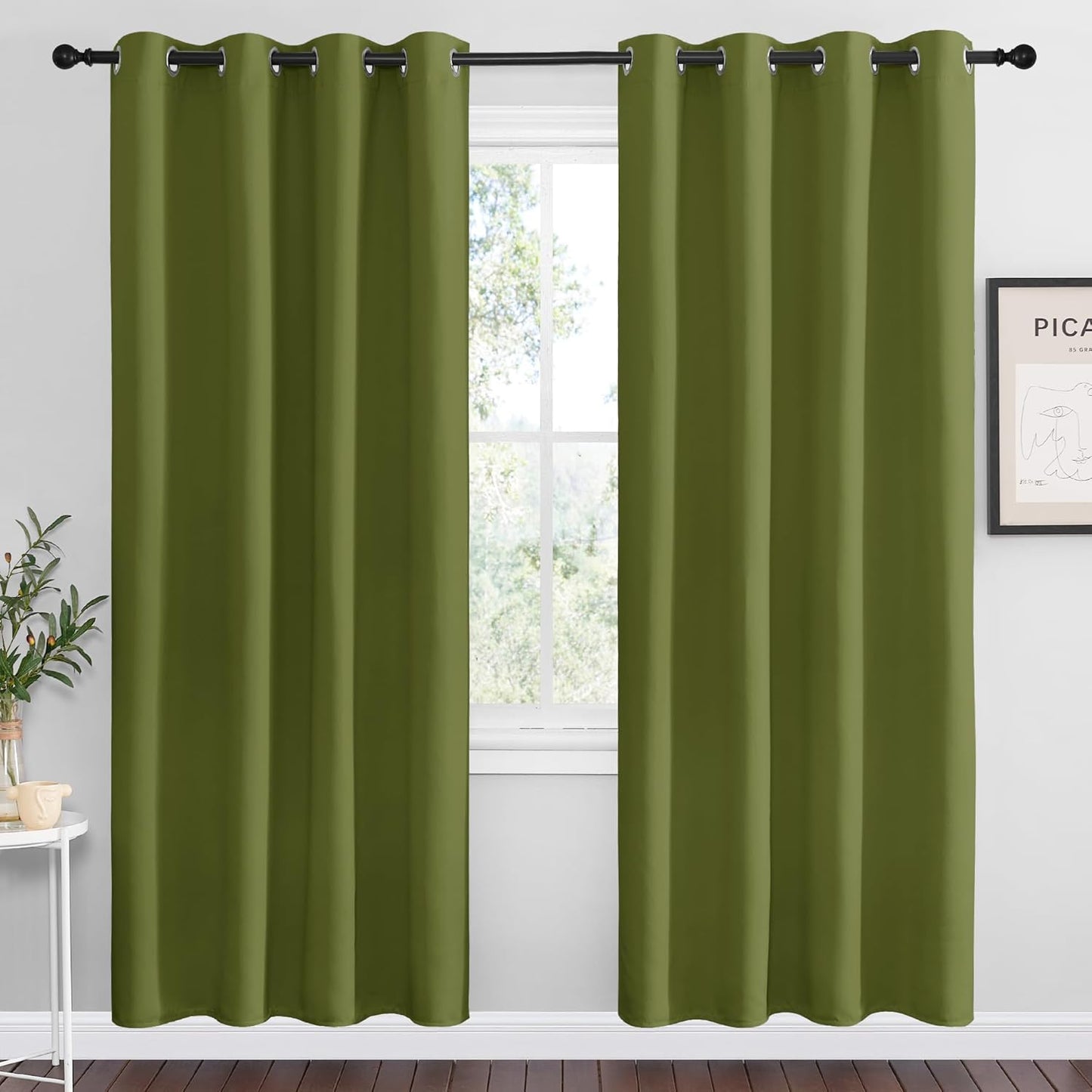 NICETOWN Olive Green Blackout Curtains - Thermal Insulated Drapes for Living Room | 78" Length, 55" Wide, 2 Panels