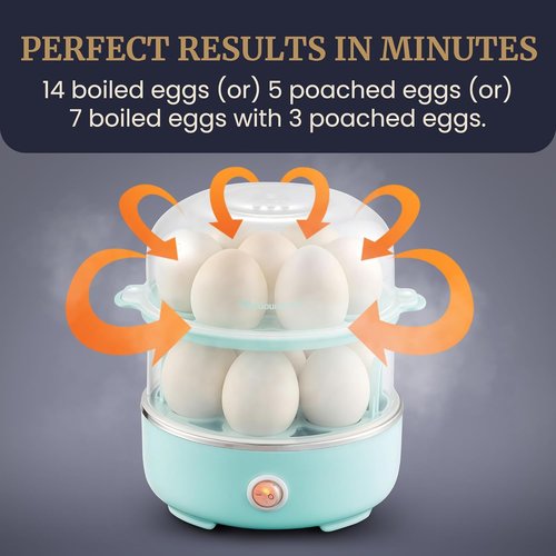 Elite Gourmet Easy Egg Cooker - Stainless Steel, Two-Tiered, 14-Egg Capacity, Auto Shut-Off | Mint
