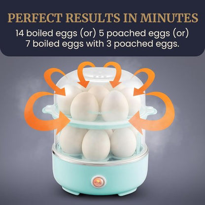 Elite Gourmet Easy Egg Cooker - Stainless Steel, Two-Tiered, 14-Egg Capacity, Auto Shut-Off | Mint