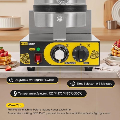 Dyna-Living Commercial Waffle Maker - 1200W Non-Stick Electric Waffle Iron for Home & Restaurant