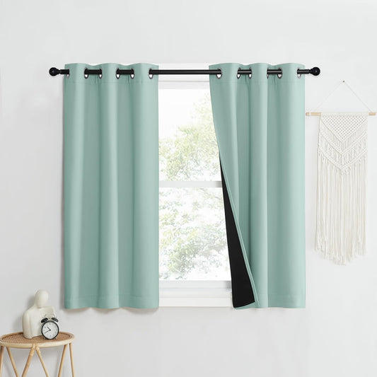 NICETOWN Aqua Blue Blackout Curtain Set - Thermal Insulated Window Draperies for Light Sleepers | 37W x 40L, 2 Panels