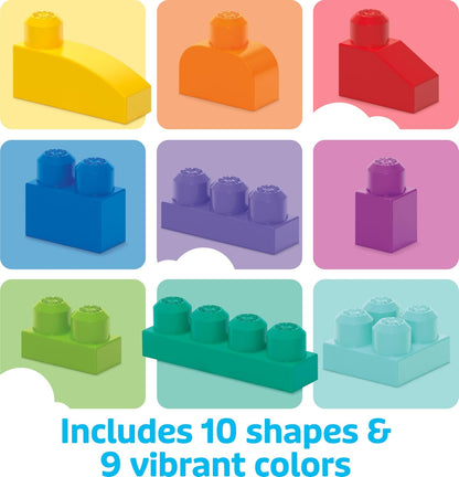 MEGA BLOKS First Builders Toddler Blocks Set - 80-Piece Big Building Bag with Storage, Blue | Ages 1+