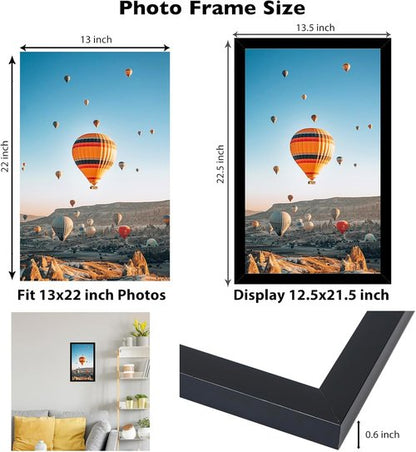 JCJMY 13x22 Picture Frame - Black Wall Gallery Frame for Horizontal & Vertical Photos