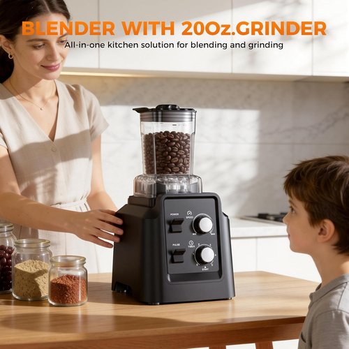 1800W Professional Blender by [Brand Name] - 6-Blade Smoothie Maker with Grinder, Self-Cleaning, 68oz & 27oz Dishwasher Safe Jars