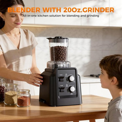 1800W Professional Blender by [Brand Name] - 6-Blade Smoothie Maker with Grinder, Self-Cleaning, 68oz & 27oz Dishwasher Safe Jars