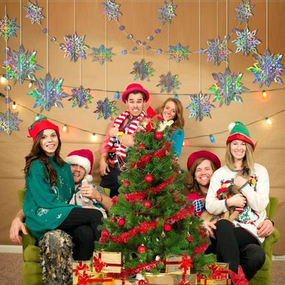 Cheerland Iridescent Snowflake Garland - Holographic 3D Streamers for Winter Wonderland Party Decor