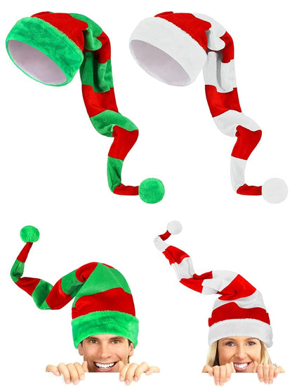 Elf Hat Set - 2 Pack Christmas Santa/Elf Hats 35 x 12 in Red & Green Striped