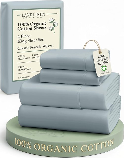 LANE LINEN Organic Cotton Bed Sheets - Soft & Comfy King Size Percale Set in French Blue
