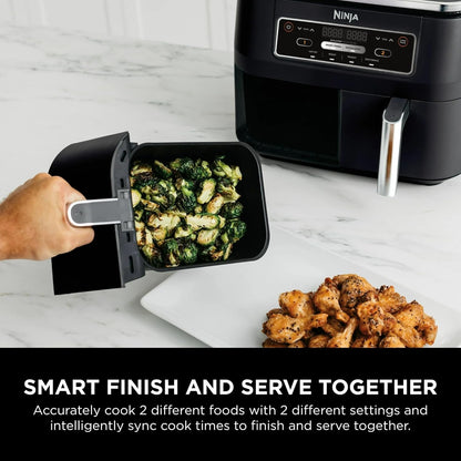 Ninja Foodi 8-Qt. 4-in-1 DualZone Air Fryer - Smart Finish, Roast, Dehydrate & Reheat - Black DZ100 (Renewed)