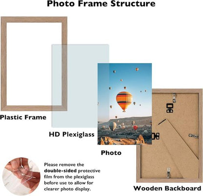 JCJMY Rustic Brown 6x8 Picture Frame - Versatile Wall Hanging or Tabletop Display with Shatter-Resistant Plexiglass