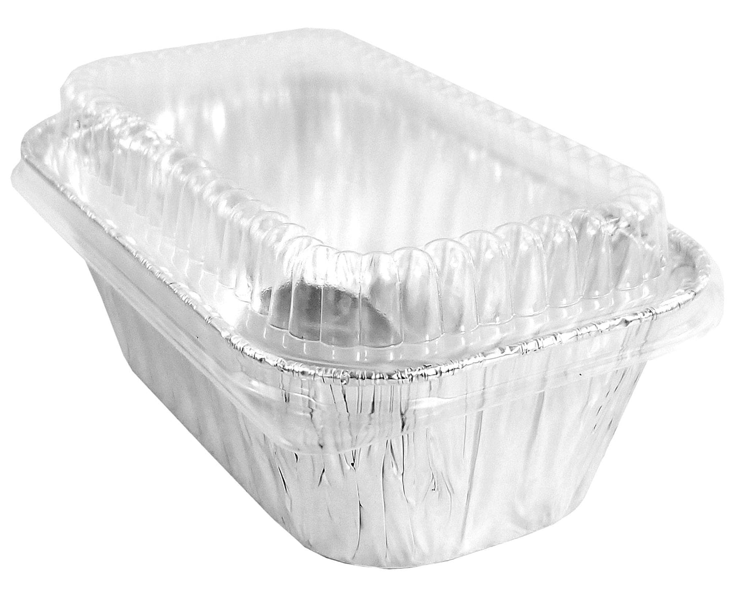 PACTOGO Disposable 1 lb. Aluminum Foil Mini Loaf Pans with Clear Low Dome Lids (Pack of 400 Sets)