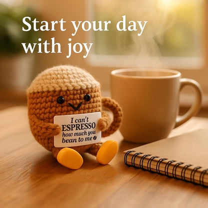 Regine Switzerland Positive Crochet Coffee Cup | Cute Desk Decor Gift for Coffee Lovers - Perfect for Him & Her