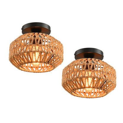 IHENGYANLT 2 Pack Farmhouse Light Fixtures Ceiling Mount,Mini Rattan Boho Semi Flush Mount Ceiling Light,Hand Woven Hallway Light Fixtures for Bedroom Entryway Nursery Study Room