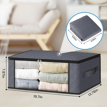HomeHacks Clothes Organizer Storage Bags - Foldable 35L Box with Clear Window & Sturdy Handles | Gray