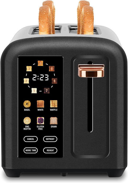 SEEDEEM 2-Slice Toaster - Touch Screen, 7 Shade Settings, 1.5" Wide Slots, Dark Chocolate Finish