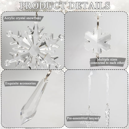 Skiennix 18pcs Crystal Christmas Ornaments - Hanging Acrylic Snowflake Icicle Decor for Winter Wonderland