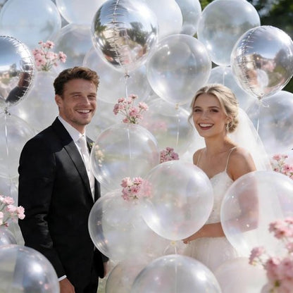 Clear Latex Balloons - 12 Inch Transparent Balloons for Birthday Party & Baby Shower | 110pcs with Ribbons