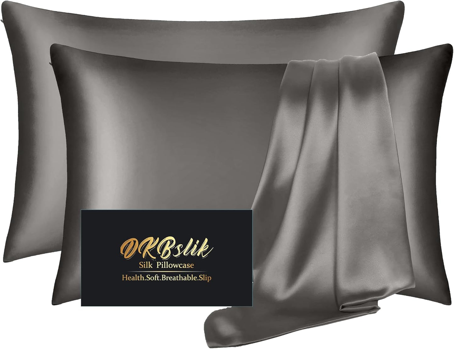 Mulberry Silk Pillowcase Set by [Brand Name] - Anti-Acne & Hair Care | King Size, Dark Gray, 2 Pack