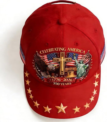 250th Anniversary USA Hat - Eagle Liberty Cross Print | Adjustable Baseball Cap for Men & Women