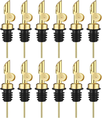 Pafusen 12 Pack Weighted Liquor Pour Spout, Auto Flip Olive Oil Dispenser Spout, Pour Spout for Liquor Bottles, Olive Oil Spout, Bottle Pourers for Alcohol Wine Syrup Home Bar Accessories Gold