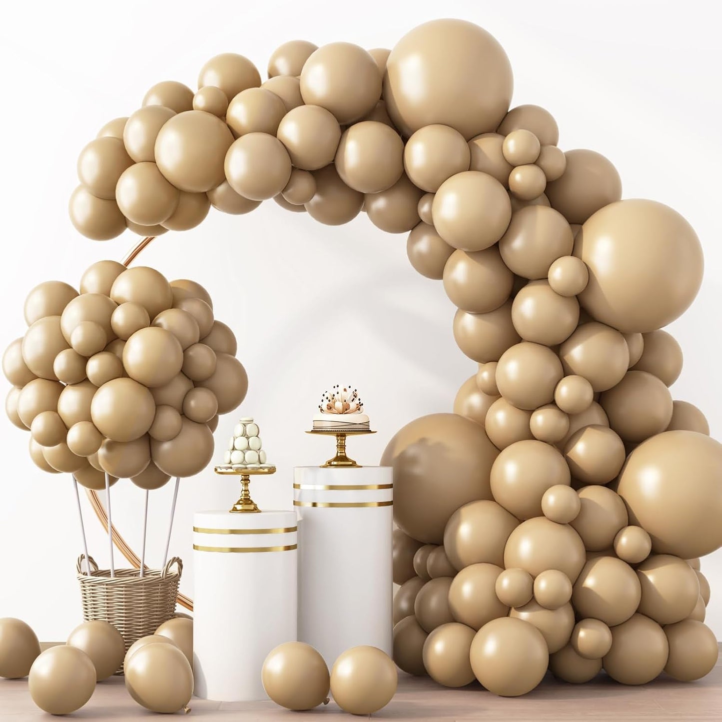 RUBFAC Vanilla Brown Beige Balloons - 129-Piece Neutral Boho Garland Kit for Weddings & Parties