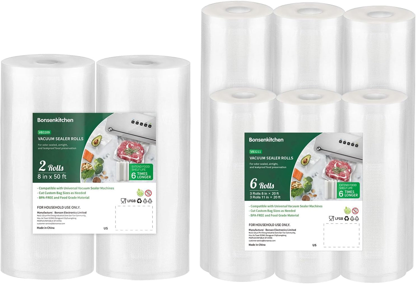 Skiennix 6-Pack Gift Wrap Rolls - 11" x 20' & 8" x 20' + 2-Pack 8" x 50' Rolls