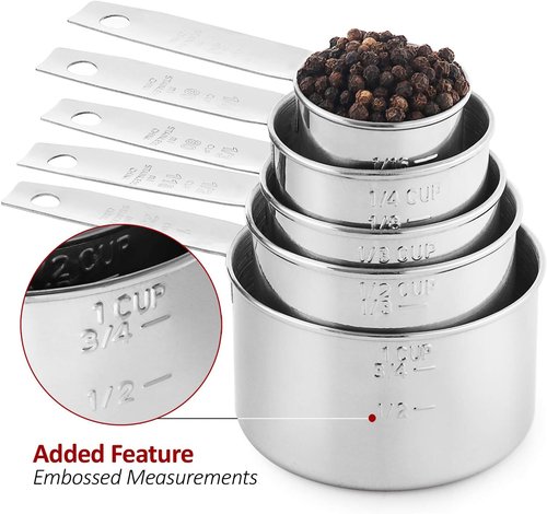 Laxinis World Stainless Steel Measuring Cups - 5 Piece Stackable Set for Accurate Cooking