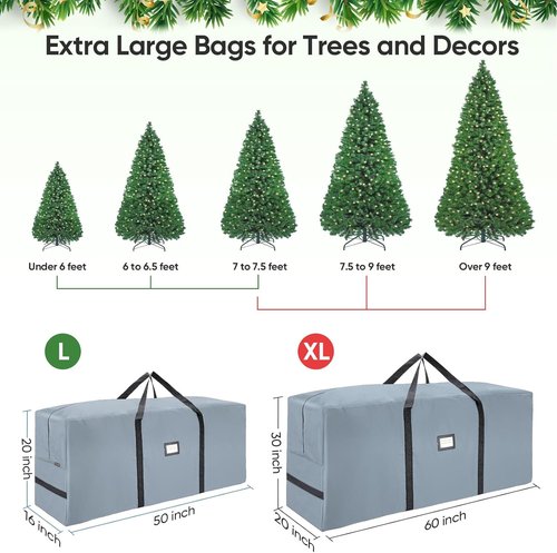 BALEINE Christmas Tree Storage Bag - Heavy Duty 900D Oxford Fabric, Extra Large with Dual Zippers & Reinforced Handles | Grey