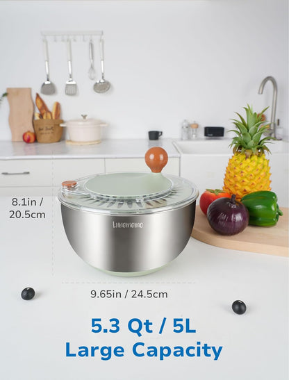 Stainless Steel Salad Spinner - 5.3 Qt Lettuce Spinner with Non-Slip Base & Drain | BPA Free