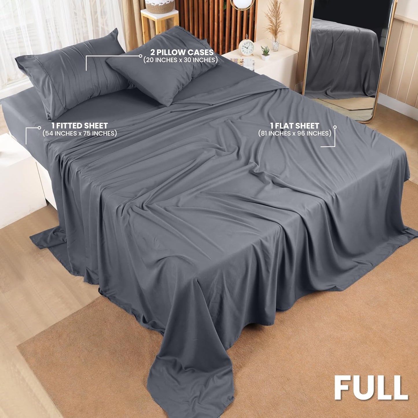 Utopia Bedding Full Bed Sheets Set - Soft Brushed Microfiber | Fade & Shrink Resistant - Grey