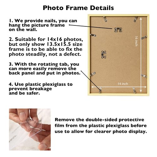 JCJMY 14x16 Picture Frame Gold for Poster Photo Picture, Horizontal and Vertical Formats for Wall Hanging, 14 x 16 Wall Gallery Poster Photo Frame for 14 by 16 Photos Posters, Gold