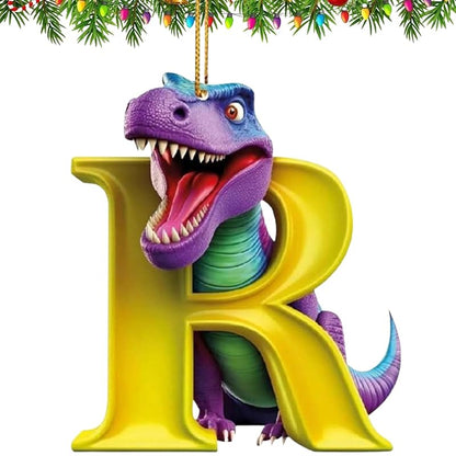 Dinosaur Alphabet Ornament Set – 26 Letter Acrylic Christmas Hanging Ornaments (Variation: Dinosaurs-r)