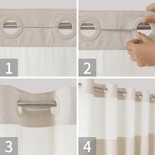 eachope No Hooks Needed Linen Textured Shower Curtain with Snap-in Fabric Liner Set,Cream Hotel Luxury Decor Shower Curtains for Bathroom,Waterproof & Washable,71Wx77H