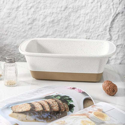 HVH Ceramic Loaf Pan - 9 x 5 Inch Rectangular Baking Bread Pan in Farmhouse White Finish