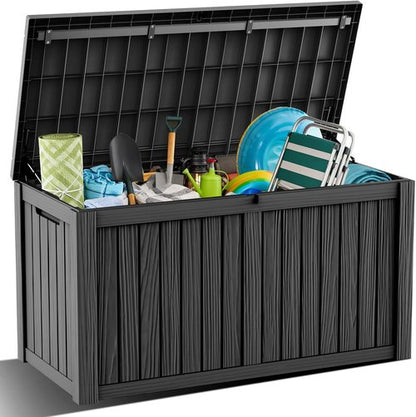 DRATO Outdoor Storage Box - 180 Gallon Waterproof Resin Container | Lockable & UV-Resistant for Patio Cushions & Garden Tools (Black)