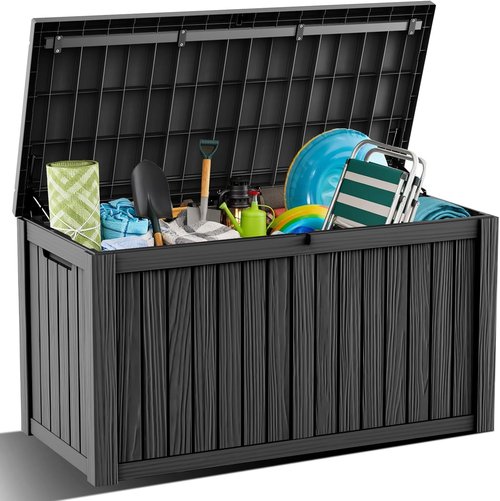 DRATO Outdoor Storage Box - 180 Gallon Waterproof Resin Container | Lockable & UV-Resistant for Patio Cushions & Garden Tools (Black)