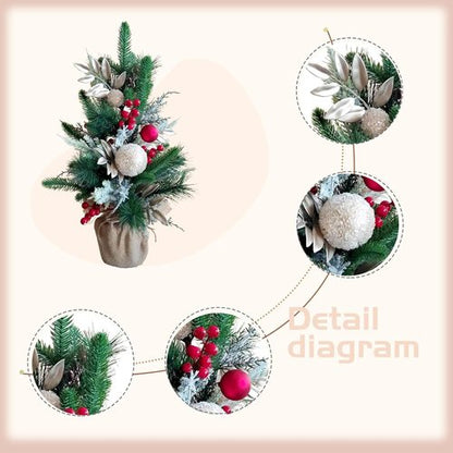 Idyllic 21-Inch Snowy Mini Christmas Tree - Flocked Tabletop Holiday Decor with Red Berries & Cloth Bag Base