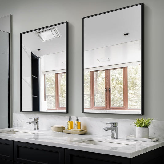TRAHOME Bathroom Vanity Mirror - 36" x 24" Metal Framed Rectangular Design | HD Shatterproof Glass, Black