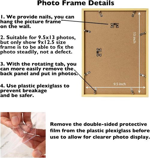 JCJMY Gold Picture Frame 9.5x13 - Wall Mounting Horizontally or Vertically | Shatter Resistant Plexiglass