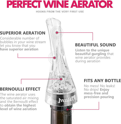 Wine Aerator and Pourer – Premium Air Decanter Spout to Enhance Wine Flavor & Aroma, No-Drip Wine Pourer Spout for Red & White Wines, Perfect Gift for Wine Lovers