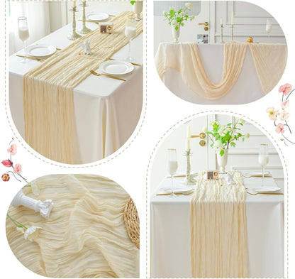 Sioloc Beige Cheesecloth Table Runner - Soft Boho Decor for Weddings & Events | 120'' x 35''