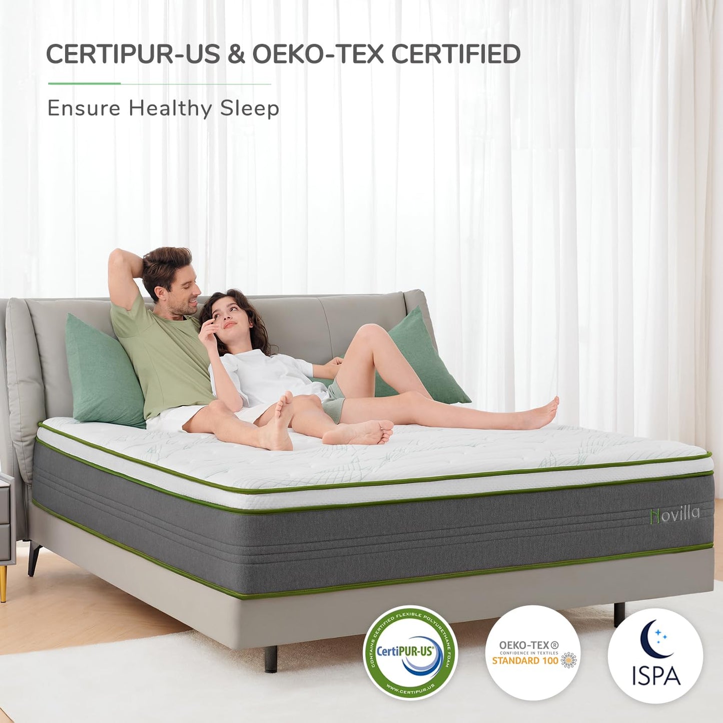 Novilla King Mattress,12 Inch Gel Memory Foam Hybrid Mattress with Individually Pocket Springs, Breathable Mattresses King for Cool Sleep,Motion Isolation & Pressure Relief, Medium Firm, vigour