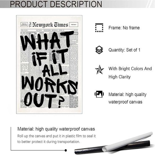 Drimiler Retro Black And White Newspaper Poster - Positive Affirming Canvas Wall Art 12x18in Unframed