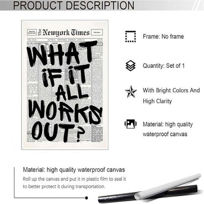 Drimiler Retro Black And White Newspaper Poster - Positive Affirming Canvas Wall Art 12x18in Unframed