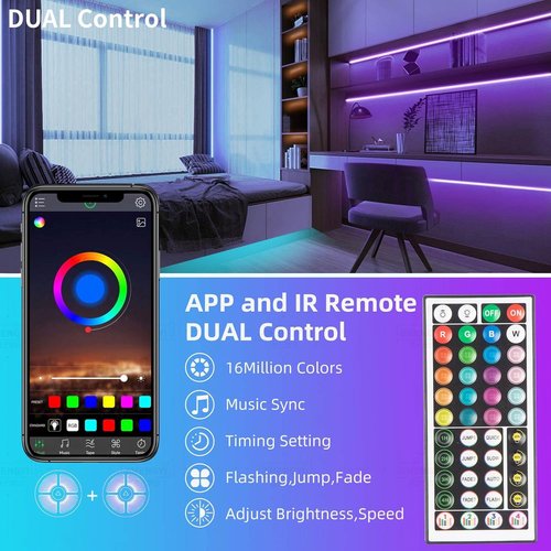 KSIPZE 100ft RGB LED Strip Lights - Music Sync & Smart App Control for Bedroom Décor
