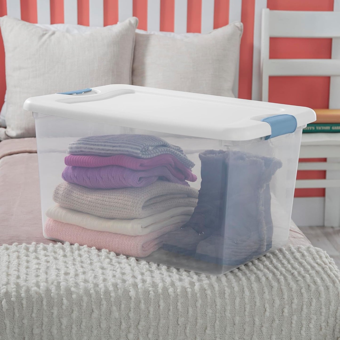 Sterilite 6-Pack Latching Storage Bins - Clear Plastic Under Bed Organizers, 64 Quart Capacity