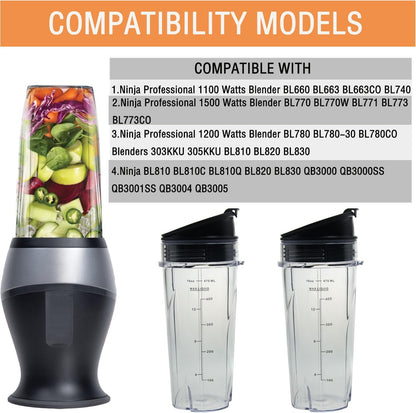 Ninja 16oz Replacement Cups - Compact Personal Blender Single Serve Cup Set with Seal Lids | 2 Pack