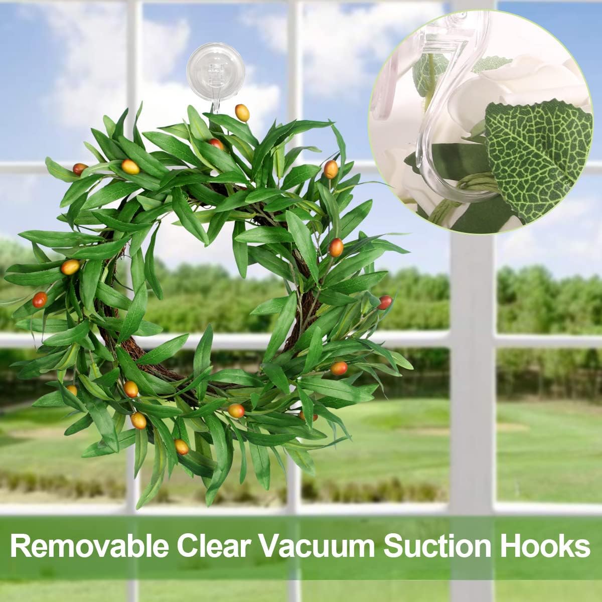 Skiennix 2 Pack Suction Cup Wreath Hanger - Strong Clear Hooks for Halloween & Christmas Decor