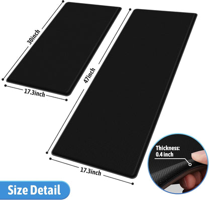 StepLively Kitchen Mats - Cushioned Anti-Fatigue Non-Slip Rugs Set | 2 PCS, 17.3"x30" & 17.3"x47", Black